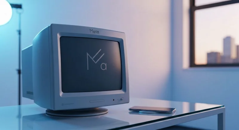 Monitor CRT vintage con logo Meta en marco cromado smartphone