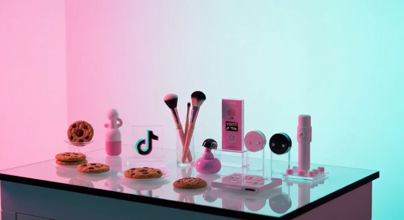 Muestra de productos virales de TikTok en estante de vidrio