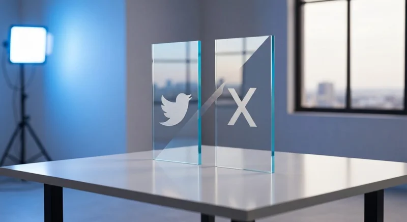 Paneles de vidrio verticales con logos Twitter y X