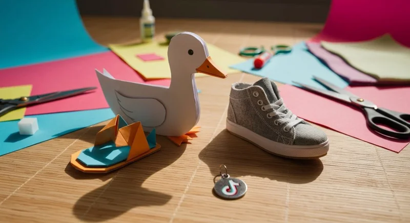 Pato de papel con sandalia origami y sneaker cartón TikTok