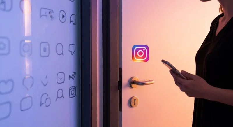 Persona de cintura frente a puerta privada con logo Instagram