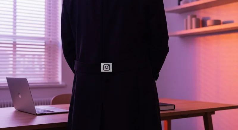 Persona de espaldas con abrigo oscuro en estudio minimalista Instagram