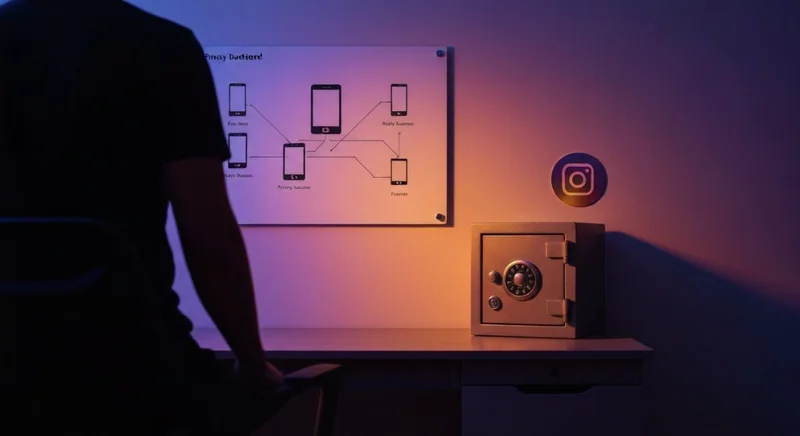 Persona de espaldas en oficina nocturna con caja fuerte Instagram