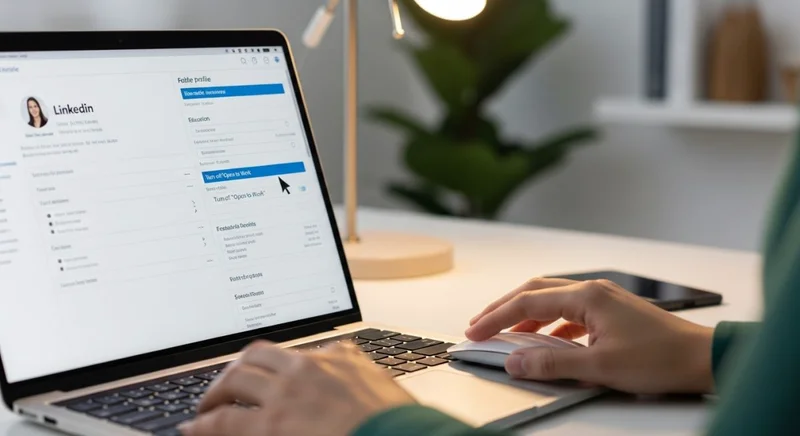 Persona desactivando Open to Work en LinkedIn portátil