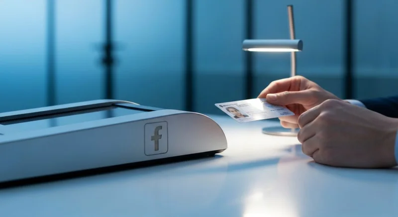 Persona en escritorio minimalista coloca documento en escáner con Facebook