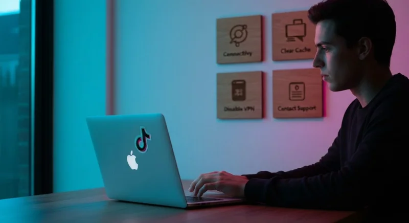 Persona en oficina moderna con portátil TikTok pegatina en tapa