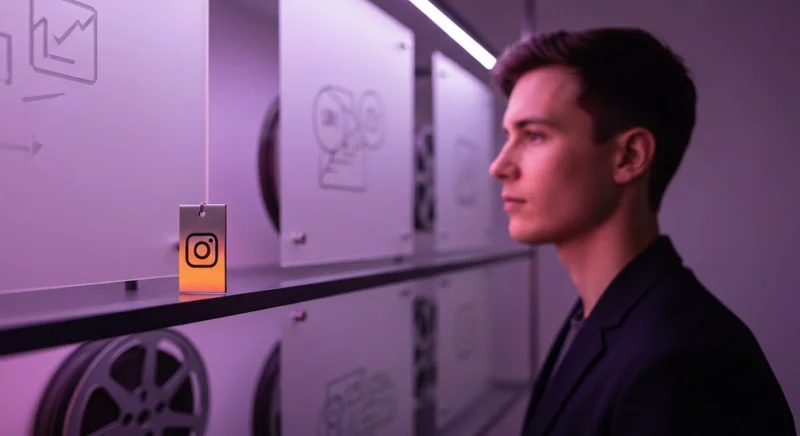 Persona frente a pared de vidrio observa símbolo Instagram grabado