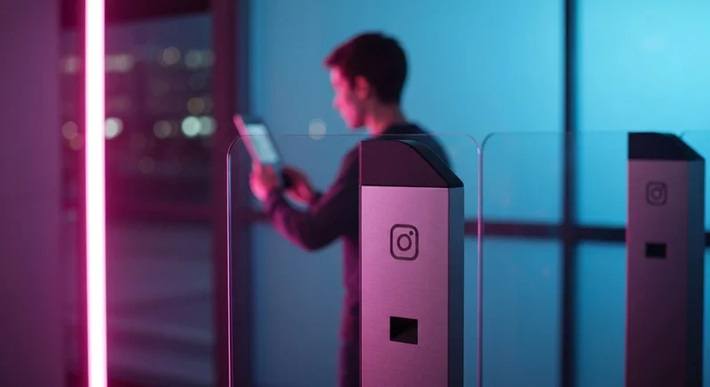 Persona frente a un terminal biométrico con logo Instagram grabado