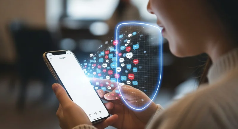 Persona usando teléfono Instagram protección privacidad digital