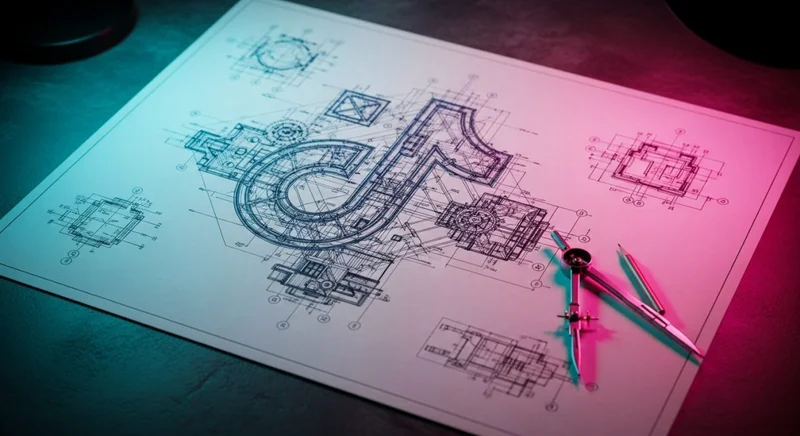 Plano detalle de un plano ingenieril con logo de TikTok