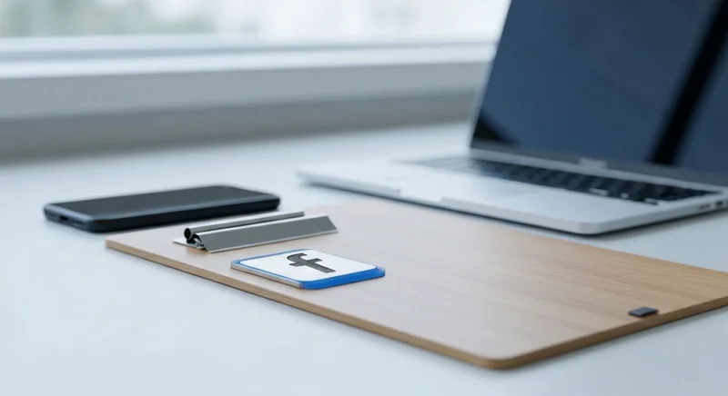 Portapapeles de madera con clip Facebook en escritorio minimalista moderno