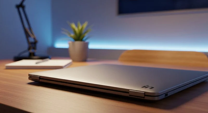 Portátil elegante con grabado Open to Work y logotipo LinkedIn