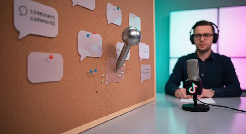 Presentador en estudio con pizarra de corcho y logo TikTok