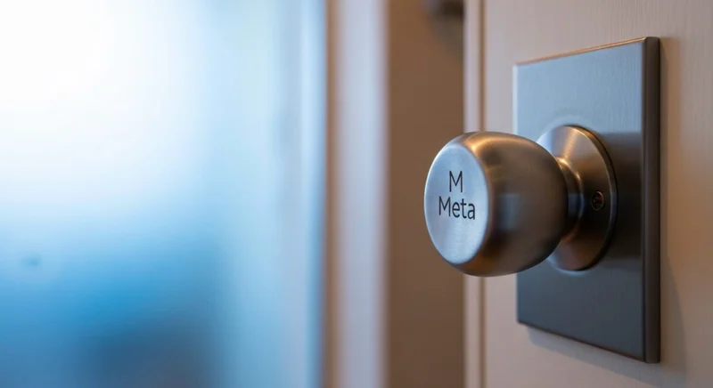 Primer plano de pomo de puerta con logotipo Meta grabado