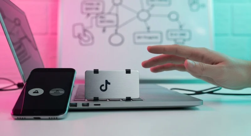 Primer plano de portátil con insignia TikTok en la tapa
