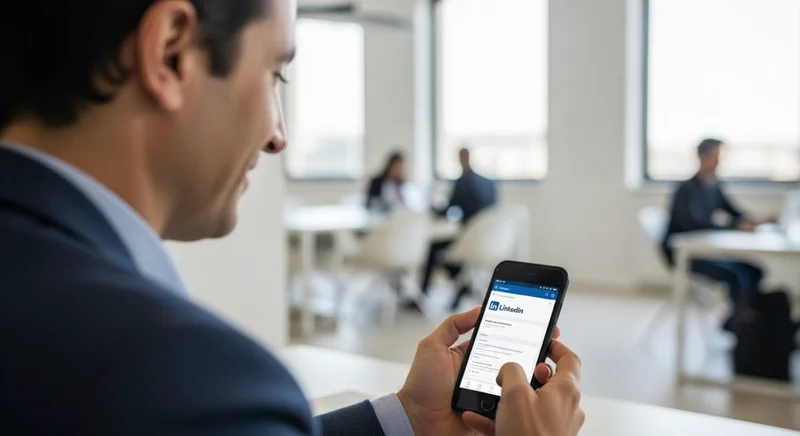 Profesional usando la aplicación de LinkedIn en un móvil