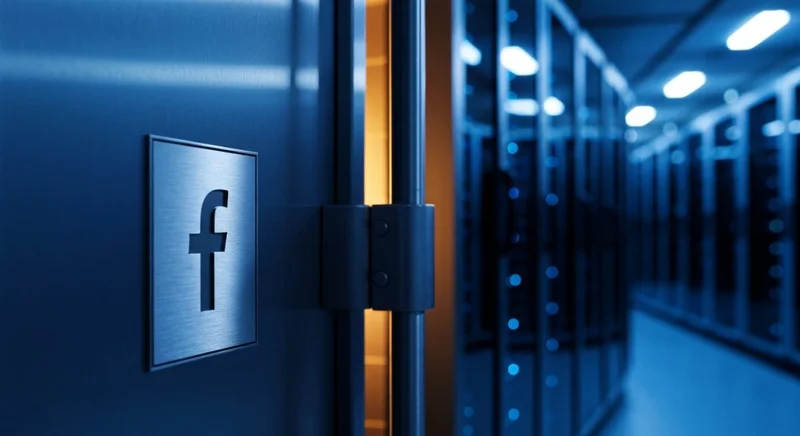 Puerta de bóveda bancaria en acero con logo Facebook grabado