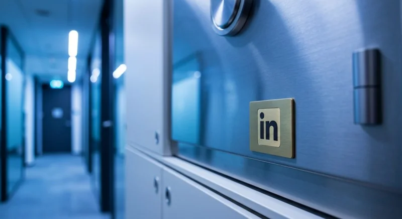Puerta de caja fuerte acero inoxidable placa bronce LinkedIn discreta