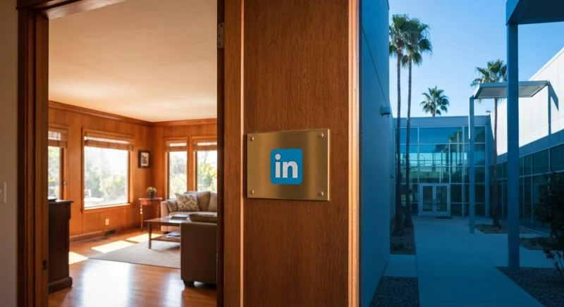 Puerta entre Mountain View y Sunnyvale con placa LinkedIn visible