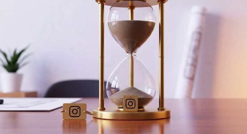 Reloj de arena con marco de latón microchip y Instagram