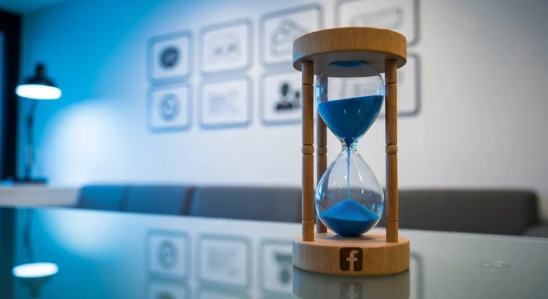 Reloj de arena de madera con arena azul y Facebook