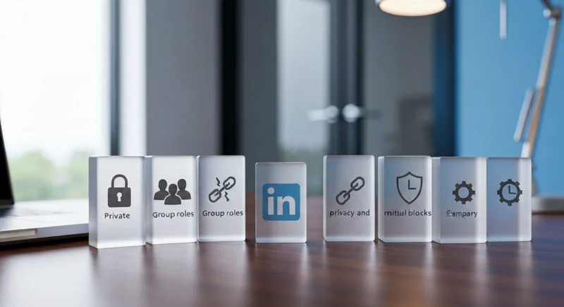 siete bloques de vidrio esmerilado arco con logo LinkedIn central