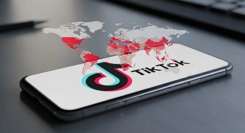 Smartphone con logo de TikTok y mapa del mundo