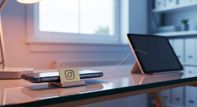 Smartphone con logo Instagram en base de carga y tablet