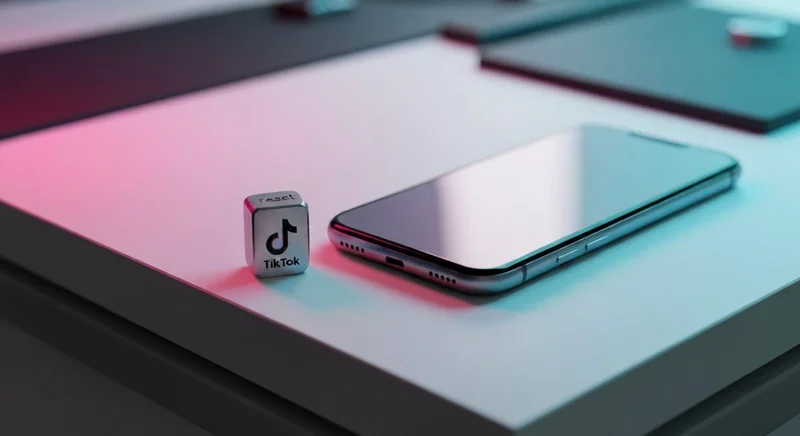 Smartphone moderno sobre banco de vidrio con logo TikTok grabado