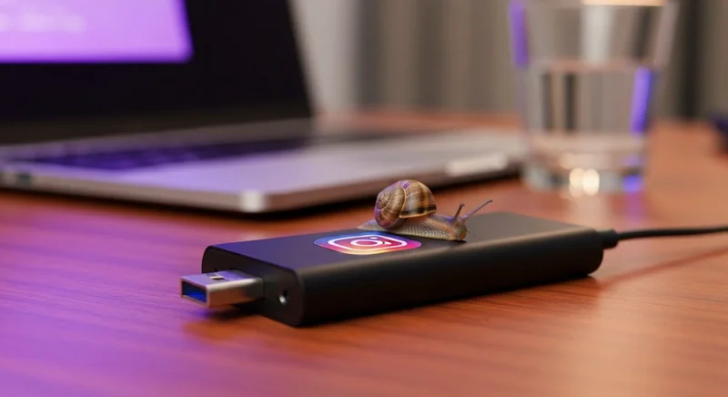 SSD USB C negro con caracol y logo de Instagram