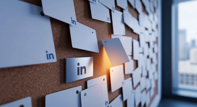 Tablero de corcho con tarjetas LinkedIn tarjeta retirada logo in