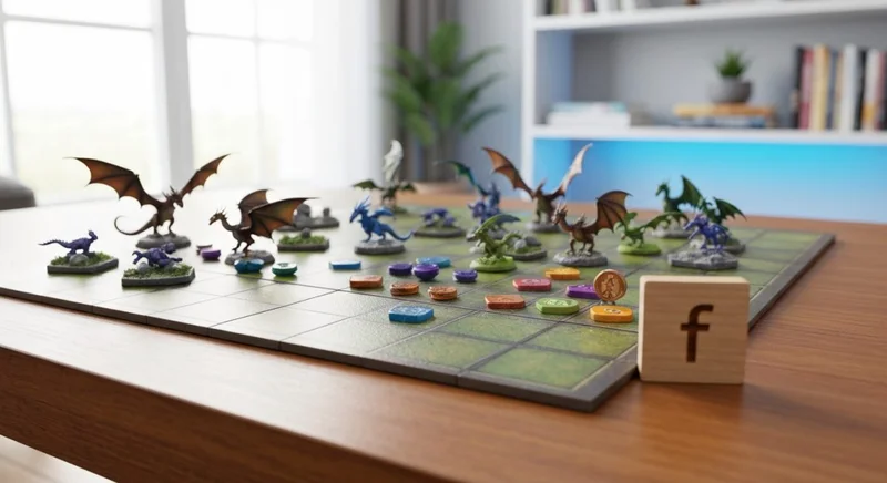Tablero Dragon City con miniaturas detalladas y un logo f
