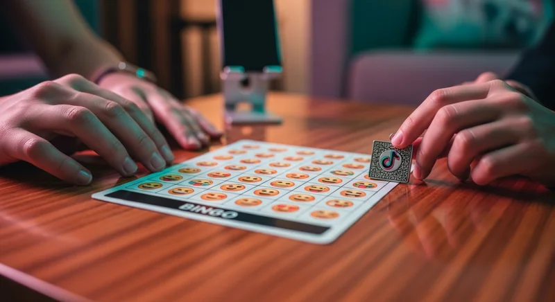 Tarjeta de bingo de emojis con manos y logo TikTok