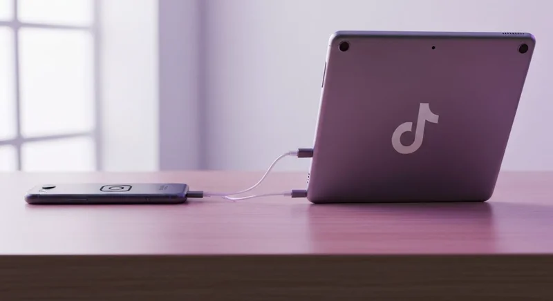 Teléfono inteligente izquierda y tablet derecha logos Instagram y TikTok