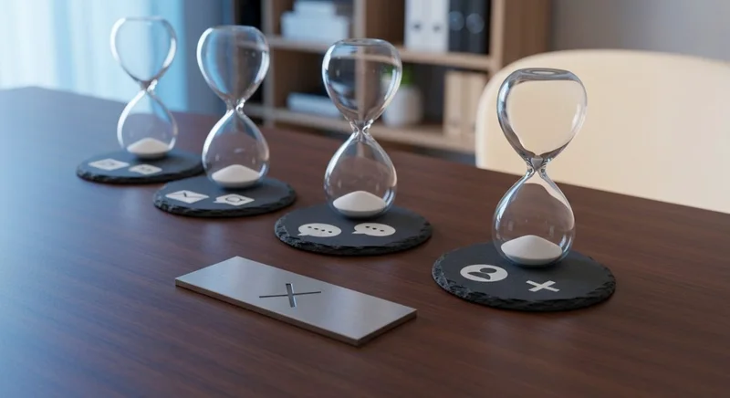 Tres relojes de arena sobre posavasos circulares con iconos X