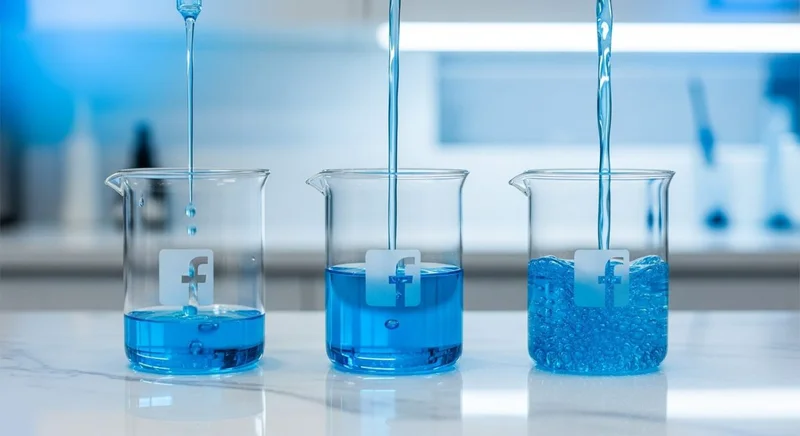 Tres vasos de vidrio con logo de Facebook llenados con líquido azul