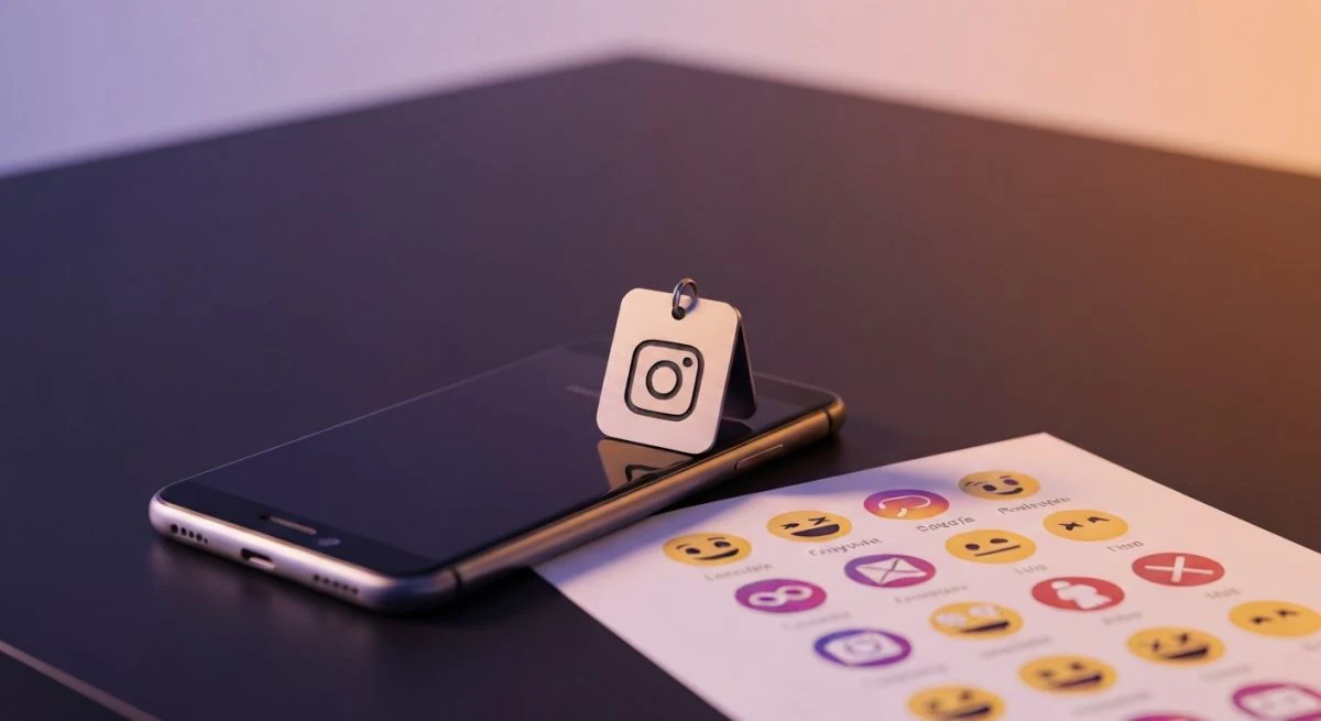 Android smartphone sobre escritorio negro con etiqueta de logotipo Instagram