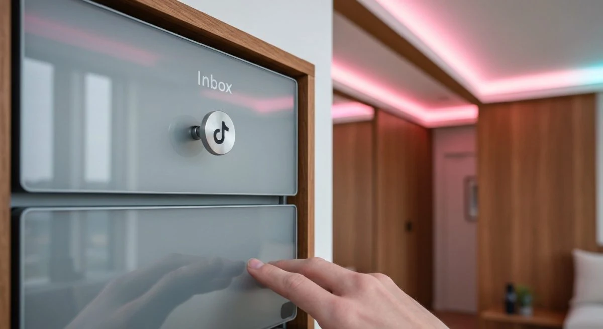 Archivador de pared con cajones de cristal y logo TikTok