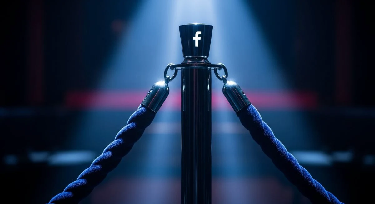 Barra de entrada con cuerda de terciopelo y logo de Facebook