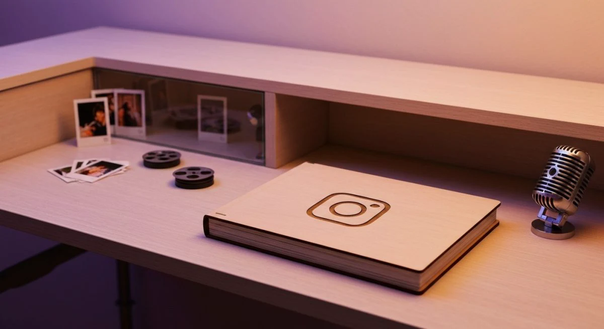 Carpeta archivador de madera con logo de Instagram grabado