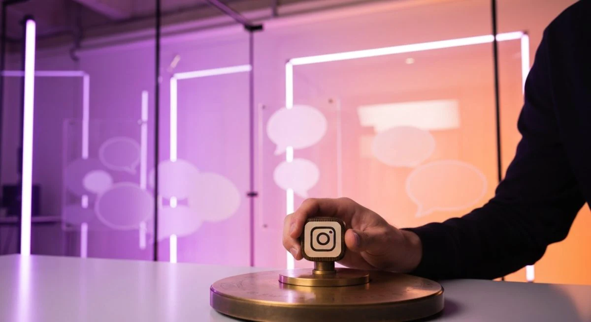 Creador de contenido gira dial latón vintage con insignia Instagram