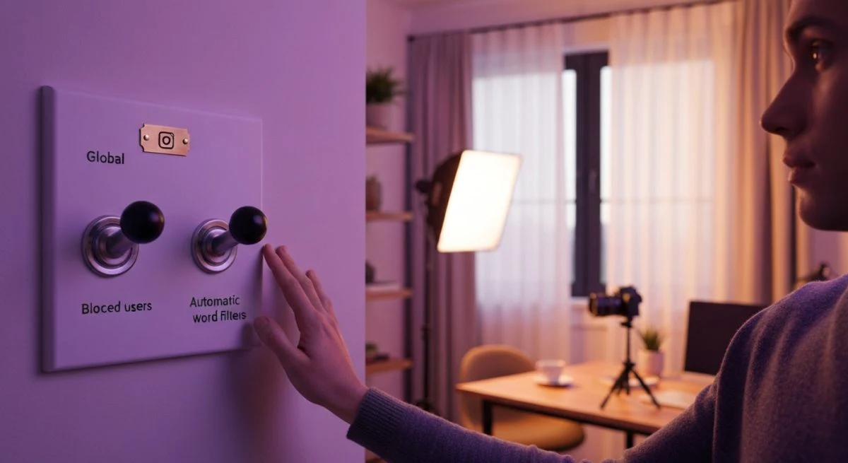 Creador de contenido junto a panel Instagram con tres palancas