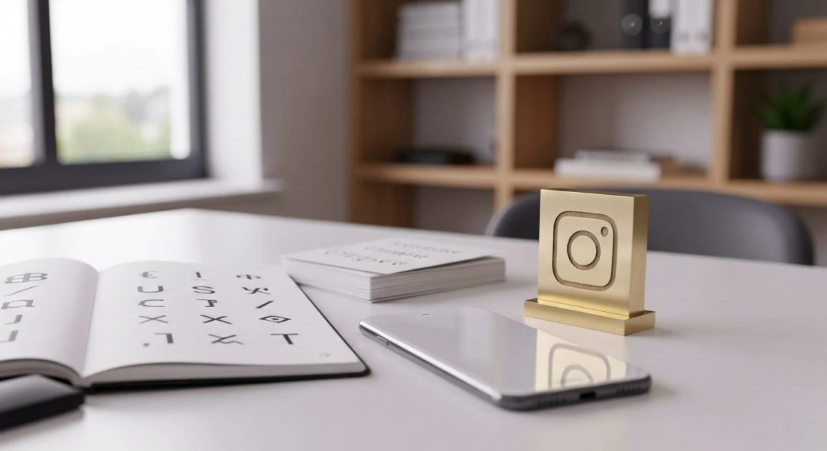 Cuaderno con glifos tipográficos tarjetas tipográficas con logotipo Instagram grabado