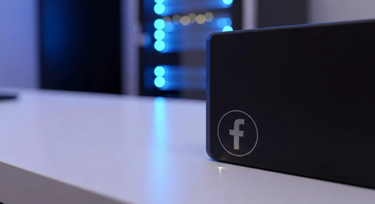 Disco duro externo negro mate con logo de Facebook grabado