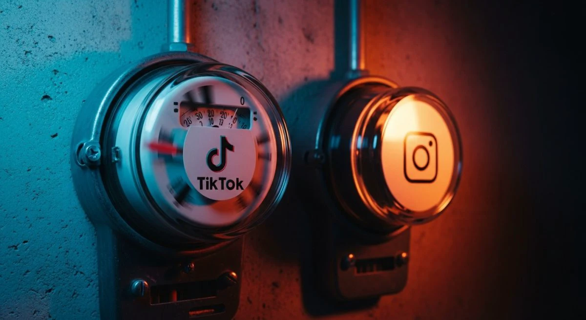 Dos medidores analógicos con logos de TikTok e Instagram
