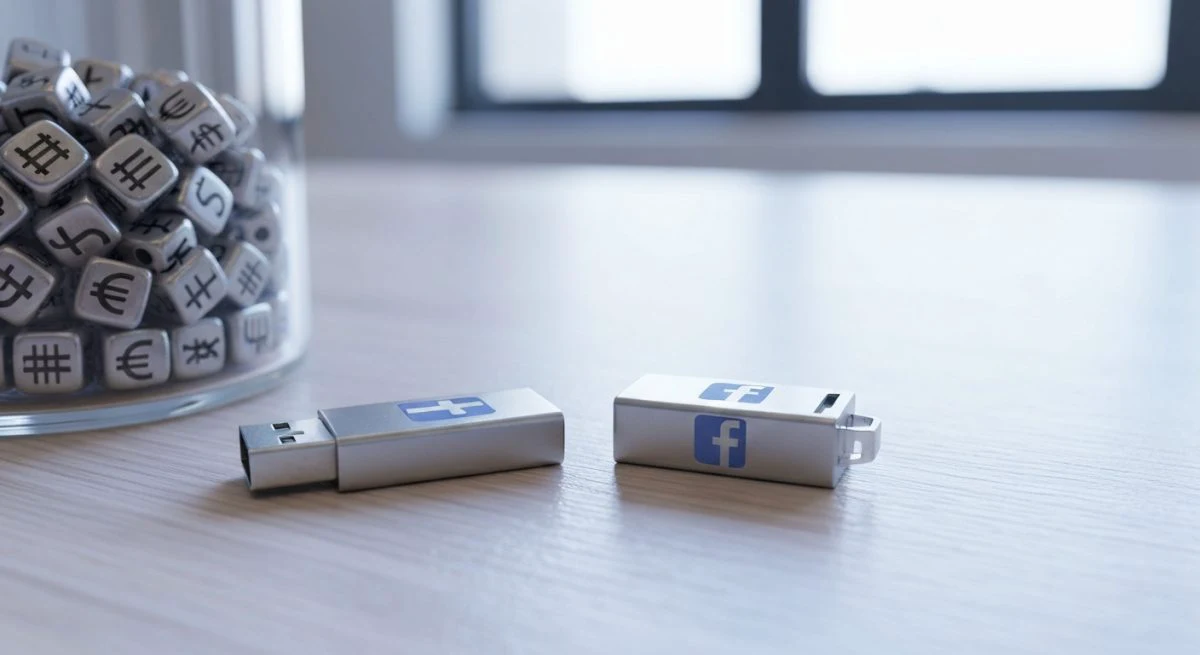 Dos USB con logo de Facebook grabado en tapas metálicas
