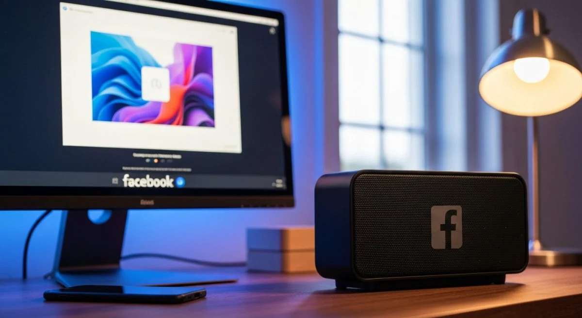 Escritorio con altavoz Bluetooth negro mate con logo Facebook grabado