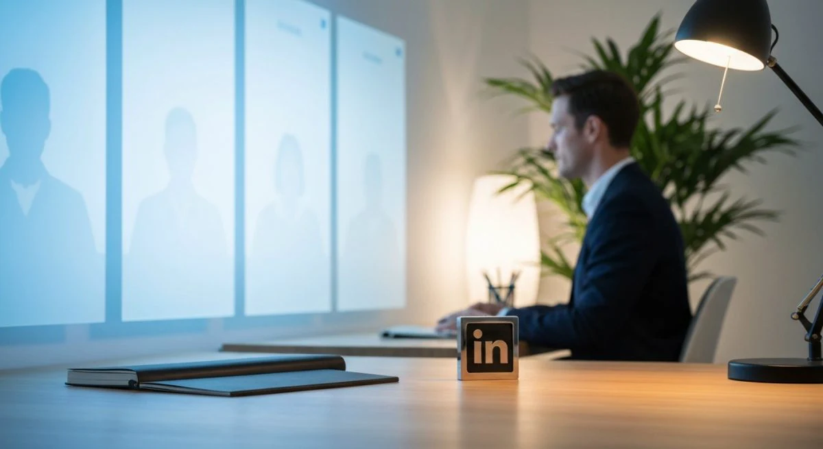 Escritorio moderno con tres paneles vidrio esmerilado y peso LinkedIn