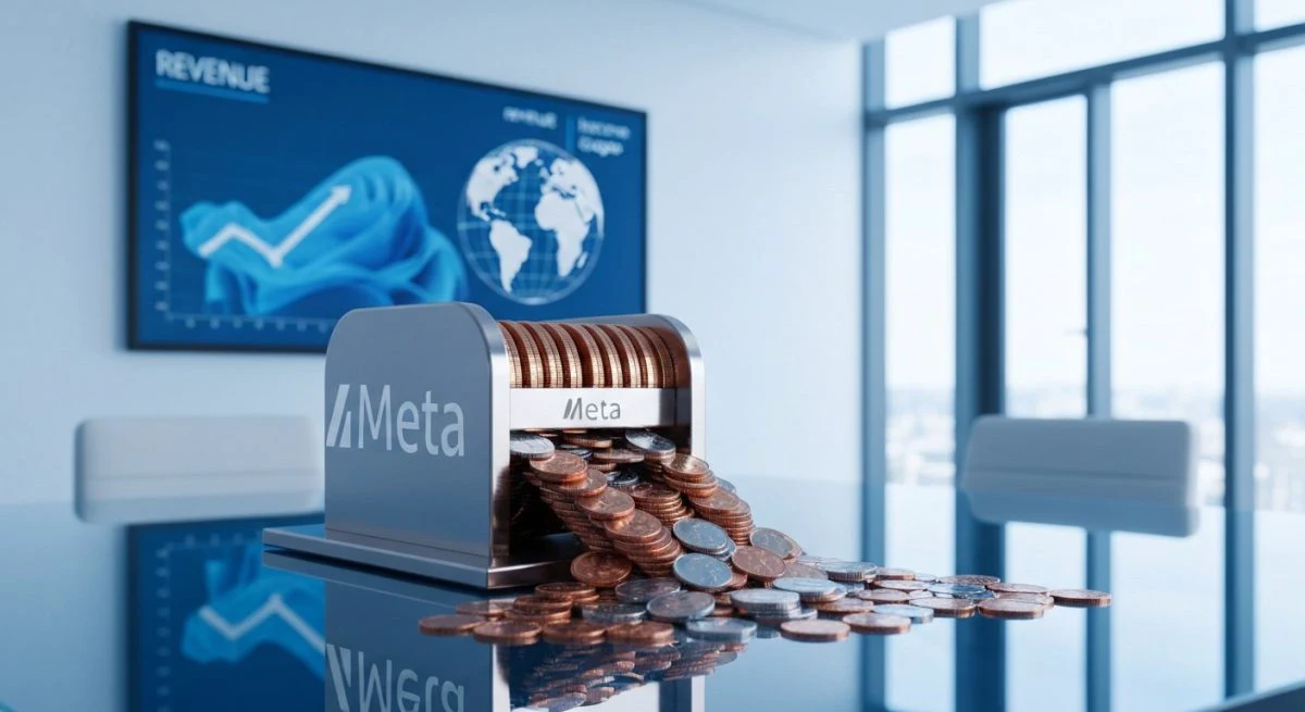 Escultura monetaria con forma del logo Meta en cobre monedas