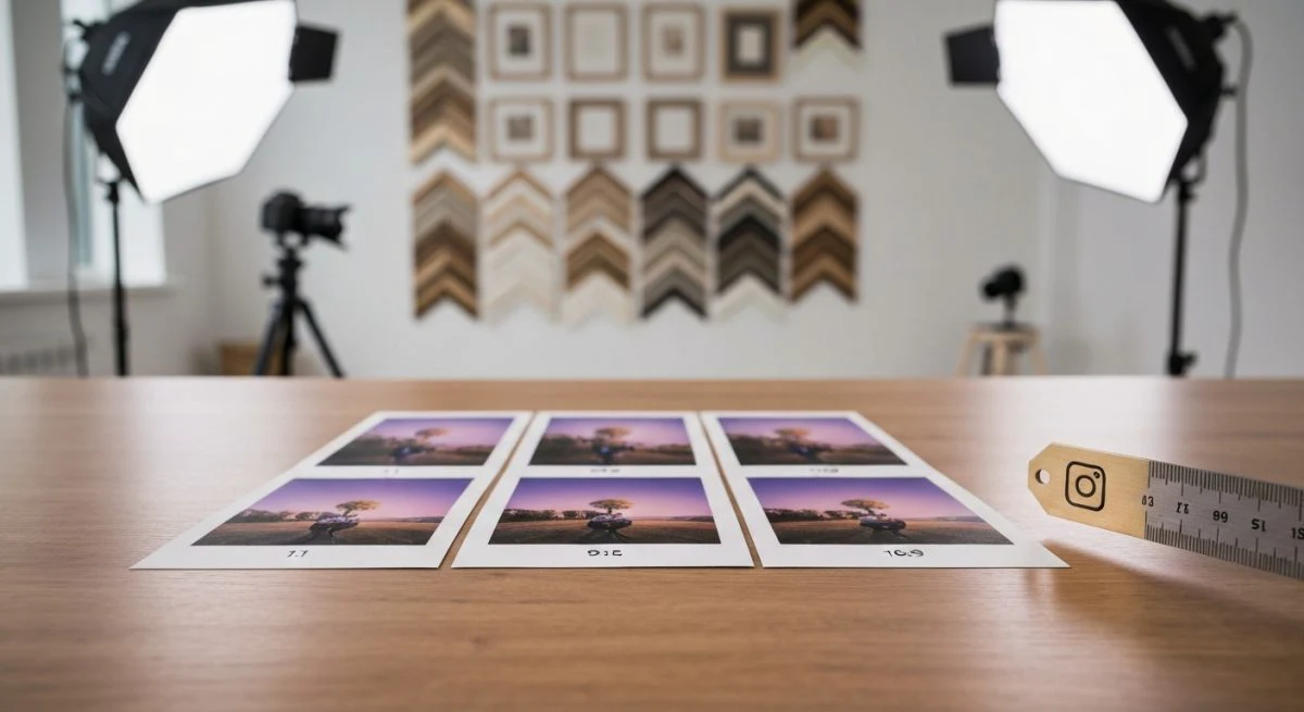 Estudio fotografo muestra guias de tamanos Instagram con proporciones variadas